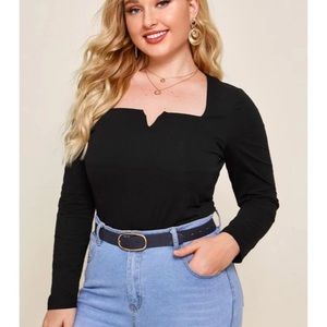 Shein Plus Black Notched Neck Top